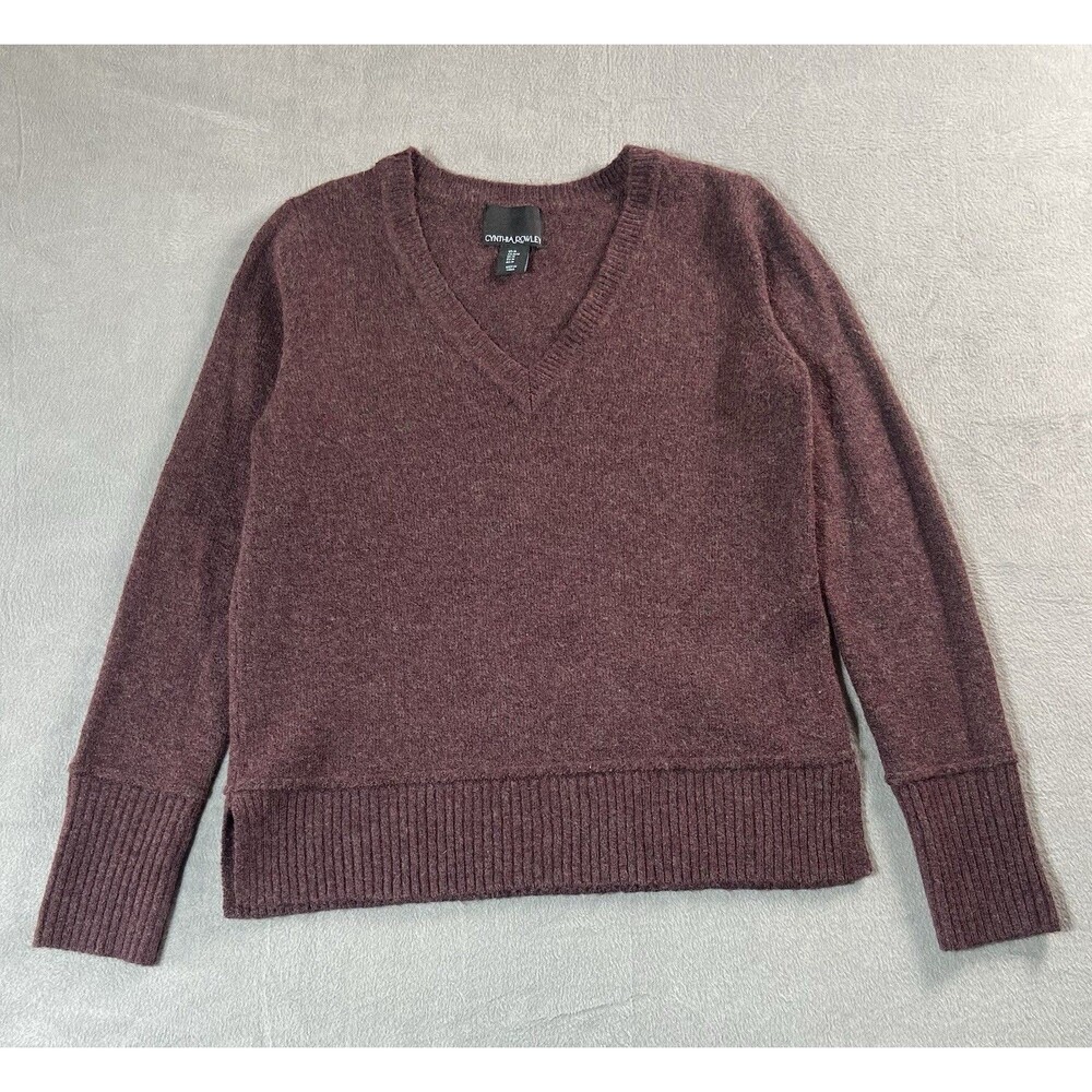 Cynthia Rowley Sweater Medium Burgundy V-Neck Wool Blend Long Sleeve Soft